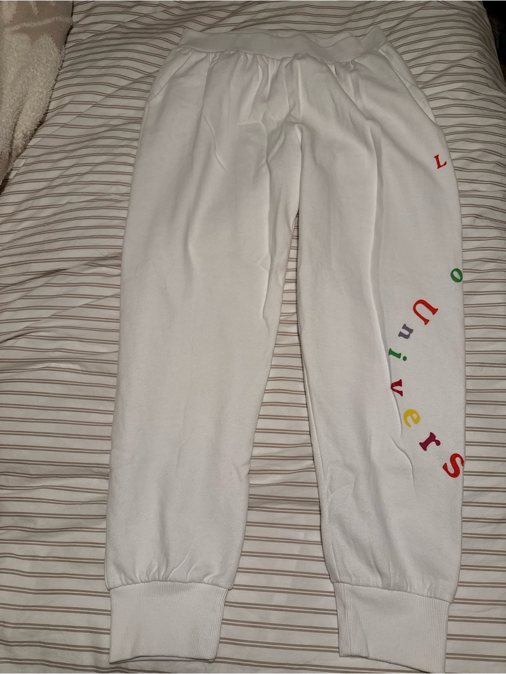 True Religion White Joggers with Multicolor Side Lettering